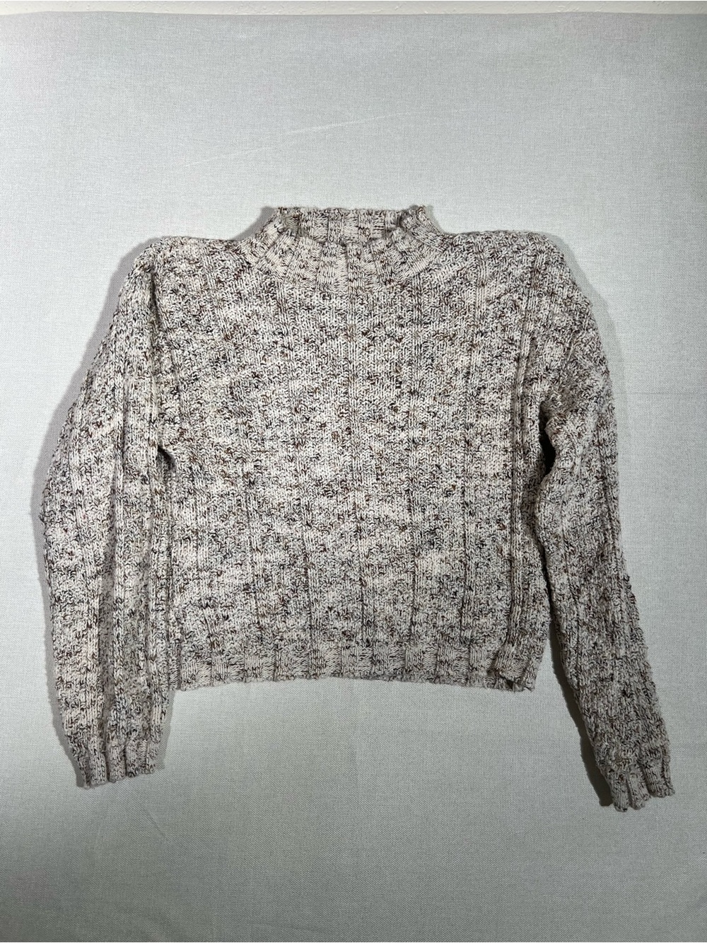 Arizona Jean Company Speckled Mock Neck Sweater - Cream and Brown